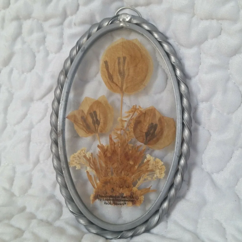 Vintage Dried Flower Oval Glass Frame Retro Boho Nature Lasting Impressions USA